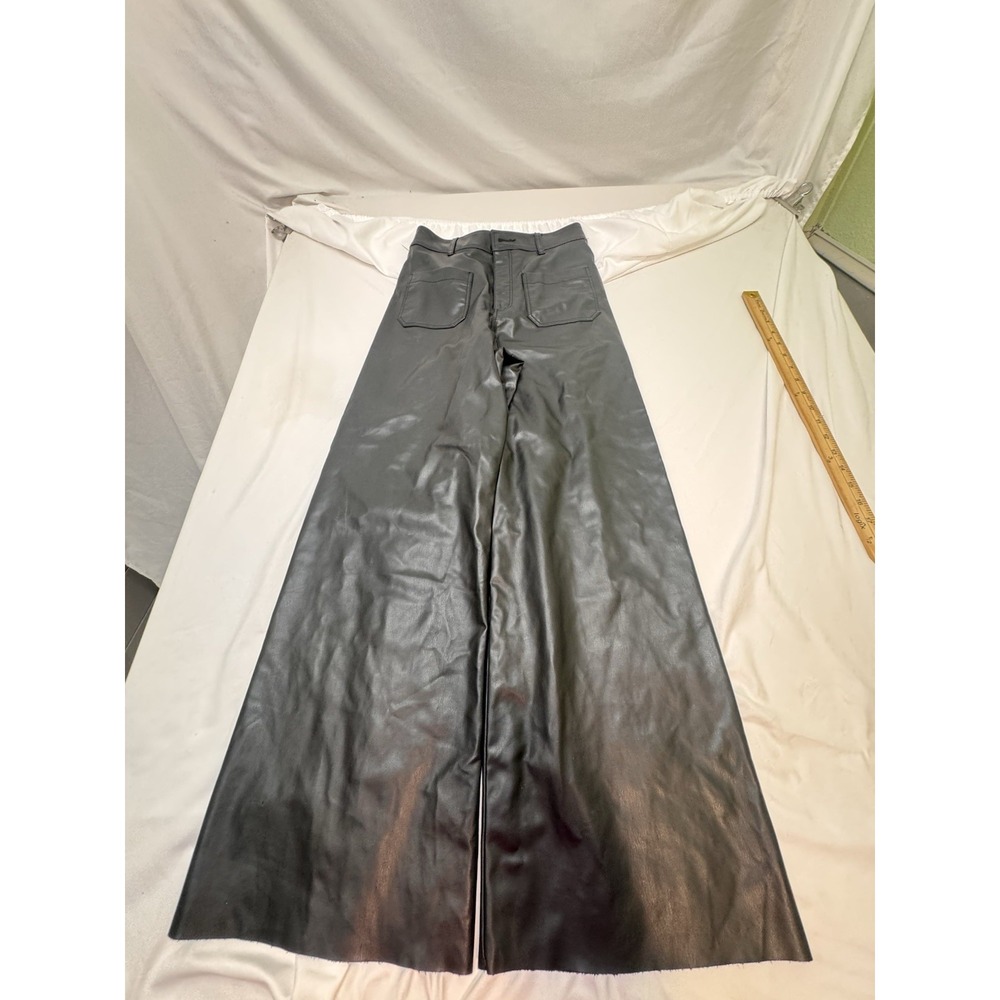 Zara Women's Black Faux Leather‎ Wide Leg Pants Size 4 Gothic Grunge Rocker Y2K